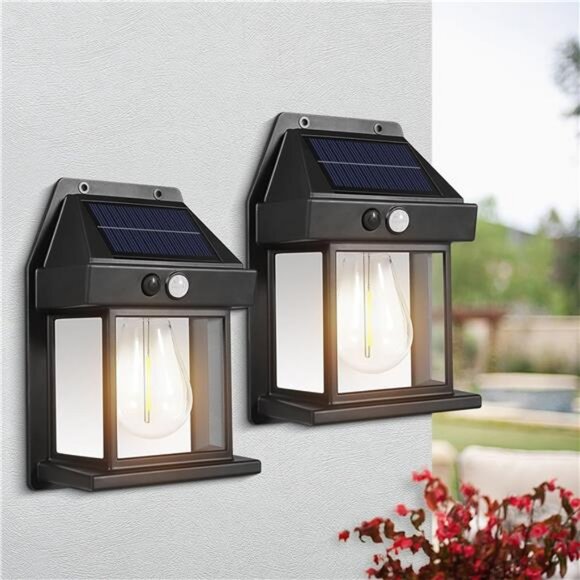 Solar Lights Outdoor, Dusk to Dawn Solar Wall Sconce Motion Sensor, 3 Modes - Picture 1 of 8